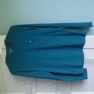 Todd Snyder Long Sleeve Pocket Shirt Small Teal Crew Neck 100% Cotton